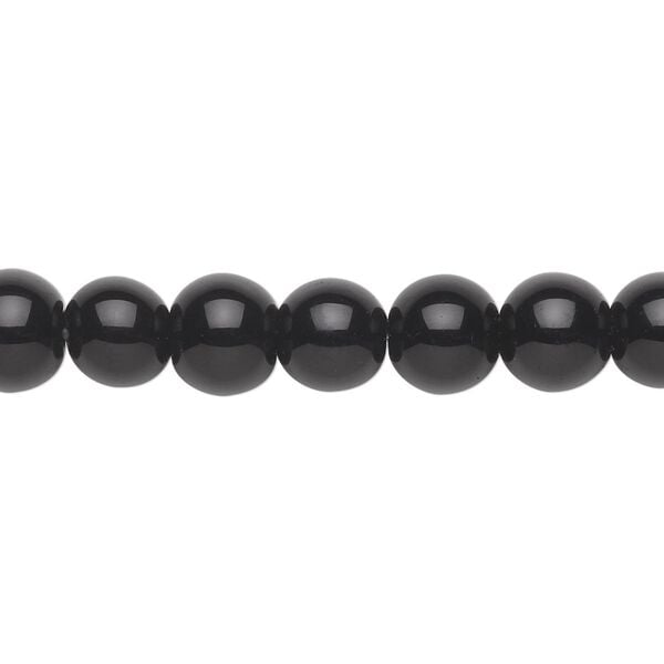 Bead, glass, black, 8mm round. Sold per 36-inch strand. image number 0