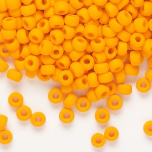 Seed bead, Miyuki, glass, pkg/25g, #6 rocaille, opaque matte mandarin orange (RR-405F).