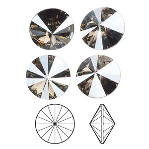 Chaton 4pk black diamond moonlight foil back, Crystal Passions&reg; 14mm rivoli 1122