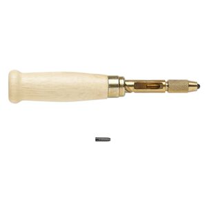 Drill punch, wood with gold-finished brass and steel, 6 inches with 22mm collet. Sold per 3-piece set.