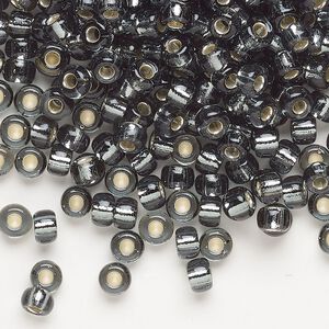 Seed bead, Miyuki, glass, pkg/250g, #6 rocaille, transparent silver-lined light grey, (RR-21).