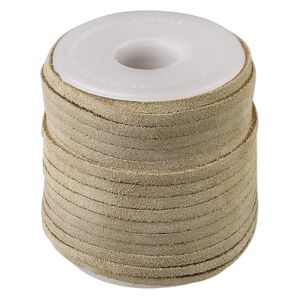 Cord, suede lace (dyed), beige, 3-4mm. Sold per 25-yard spool.