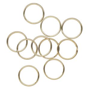 Key ring 1pkg10 brass-finished, 25mm round, 21.5mm inside diameter / steel / antique