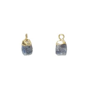 Drop 1pkg1, gold-plated electrocoated sterling silver and blue sapphire, 8x5mm-9x7mm hand-cut nugget