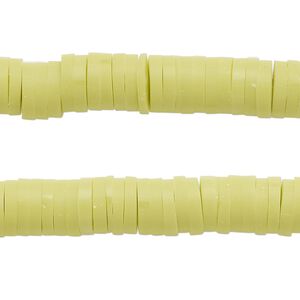Bead, polymer clay, opaque lime green, 8x2mm heishi. Sold per pkg of (2) 15-1/2 to 16-inch strands.