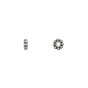 Bead 1pkg100 silver-plated "pewter", 5x2mm beaded rondelle, antique