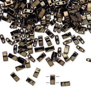 Seed bead, TILA&reg;, glass, pkg/10g, 5x2.3mm half tila rectangle, opaque metallic rainbow dark olive, (HTL-458).