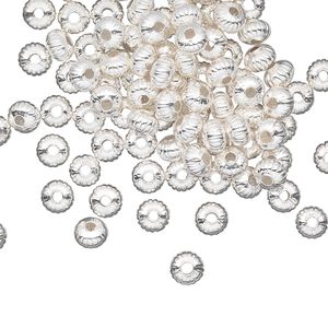 Bead 1pkg100 silver-plated, 4.5x3mm corrugated saucer, brass