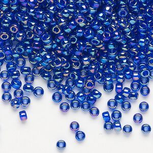 Seed bead, Miyuki, glass, pkg/50g, #8 rocaille, translucent rainbow cobalt (RR-177).