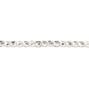 Bead, fire-polished, silver-plated glass, opaque clear, 3mm faceted round. Sold per 15-1/2 to 16-inch strand.