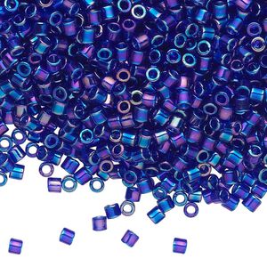 Seed bead, Delica&reg;, glass, pkg/250g, #8 round, translucent rainbow cobalt (DBL-0178).