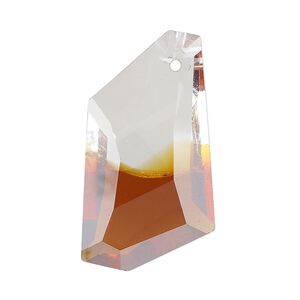 Focal, glass, clear and brown, 35x19mm-36x20mm top-drilled faceted freeform. Sold individually.