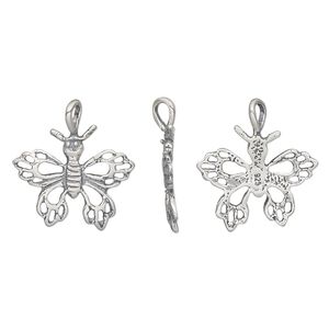 Charm, antiqued sterling silver, 16x14mm single-sided open butterfly. Sold individually.