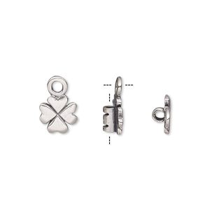 Crimp end 1pkg2 silver-plated, 8mm 4-leaf clover / loop / 2mm inside diameter, brass / antiqued