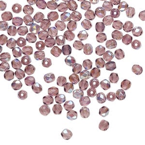 Bead, Czech fire-polished glass 1pkg120, translucent amethyst purple AB, 3mm faceted round.