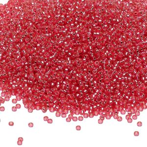Seed bead, Miyuki 1pkg35g glass, #15 rocaille, Duracoat&reg; transparent silver-lined hibiscus / outside dyed (RR-4266)