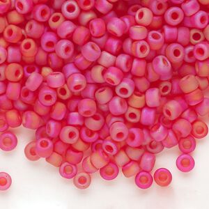 Seed bead, Dyna-Mites&trade;, glass, transparent frosted rainbow red, #6 round. Sold per 1/2 kilogram pkg.