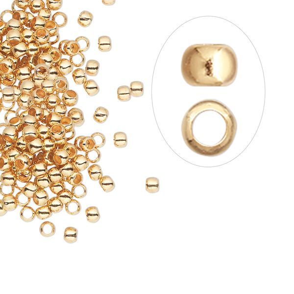 Crimp 1pkg500 gold-plated, 2.5mm round / 1.5mm inside diameter, brass image number 0