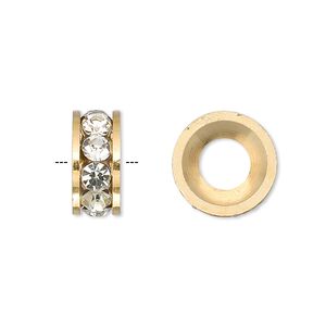 Bead 1pkg2 gold-finished, 14x6mm rondelle, brass / Czech crystal / crystal clear Dione&reg;