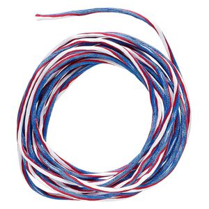 Cord, Satinique&trade;, nylon, red / white / blue, 2mm regular with vertical stripe. Sold per 10-foot section.