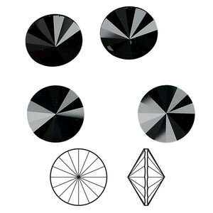 Chaton 4pk jet, Crystal Passions&reg; 12mm rivoli 1122