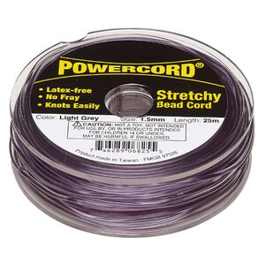 Cord, Powercord&reg;, elastic, light grey, 1.5mm, 22-pound test. Sold per 25-meter spool.