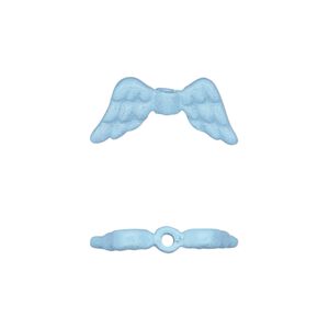 Bead 1pkg1 pewter, 20x9mm angel wing / 2sided, enamel / glitter / blue