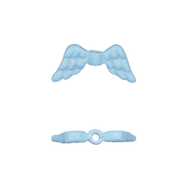 Bead 1pkg1 pewter, 20x9mm angel wing / 2sided, enamel / glitter / blue image number 0