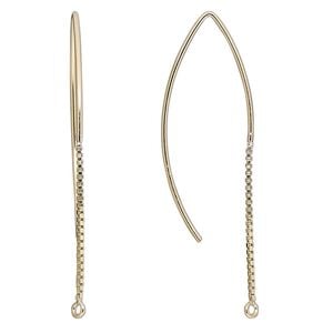 Ear wire 1pkg2 14Kt gold-filled, 48mm marquise / 1mm box chain / closed loop, 18 gauge 1 pair
