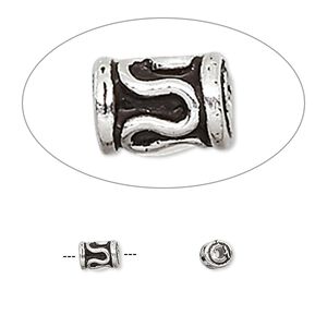 Bead 1pkg4 sterling silver, 6x4mm tube / scroll