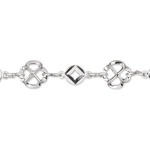 Chain 1pkg1 silver-plated round & flower, 6mm / 8.5mm, brass 25 foot unfinished