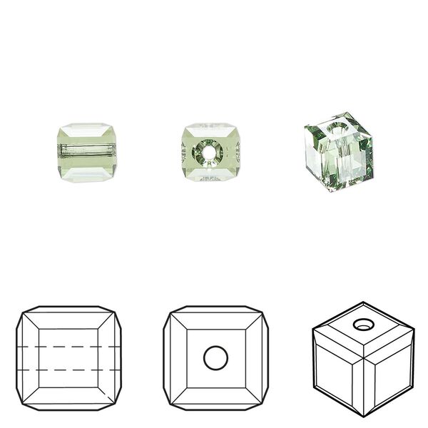 Bead 144pk peridot, Swarovski&reg; 6mm cube 5601 image number 0