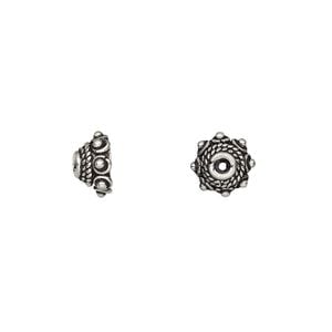 Bead cap, antiqued sterling silver, 8.5x4.5mm beaded round with twist design, fits 8-10mm bead. Sold per pkg of 2.