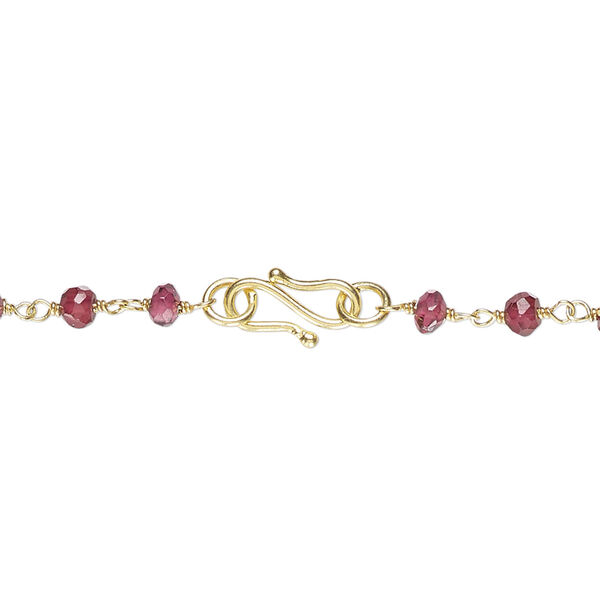 Necklace, garnet (natural) and gold-finished sterling silver, 3.5-4mm hand-cut faceted rondelle, 18 inches with S-hook clasp. Sold individually. image number 1