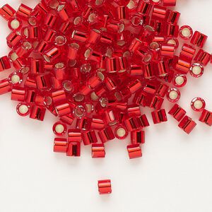 Seed bead, Delica&reg;, glass, pkg/50g, #8 round, transparent silver-lined flame red (DBL-0043).
