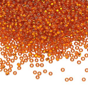 Seed bead, Preciosa Ornela Czech glass, pkg/500g, #11 rocaille, transparent silver-lined dark orange, (97030).