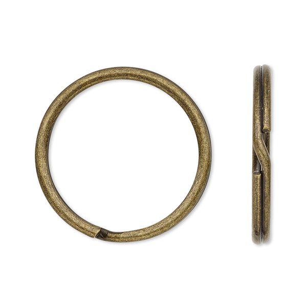 Key ring 1pkg100 brass-finished, 25mm round, 21.6mm inside diameter / steel / antique image number 0