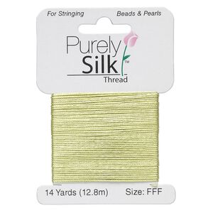 Thread, Purely Silk&trade;, light green, size FFF. Sold per 14-yard card.