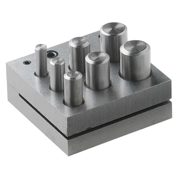 Disc cutter, steel, black, 2-1/2 x 2-1/2 x 1-inch base for cutting 6.4-15.9mm rounds. Sold per 8-piece set. image number 0