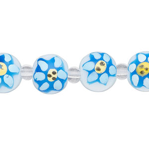 Bead, glass 1pkg8, multicolored, 12mm hand-painted round.