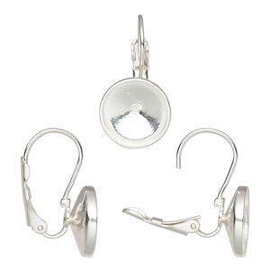Ear wire leverback 1pkg2 Almost instant jewelry&reg; sterling silver, 24.5mm / 12mm rivoli glue-in setting, 1 pair