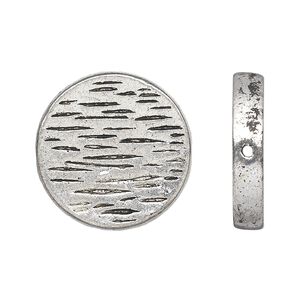 Bead 1pkg4 silver-finished "pewter", 23mm textured flat round / hollow, antique