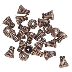 Cone 1pkg24 "pewter", 12x11mm / triangle design / 7.5mm inside diameter, copper-finished / antiqued