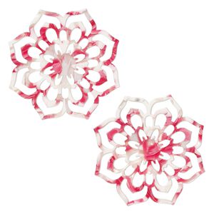 Focal, resin, pink / red / white, 50mm flower with cutouts. Sold per pkg of 2.