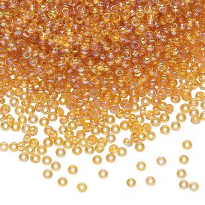 Seed bead, Preciosa Ornela Czech glass, pkg/50g, #11 rocaille, translucent rainbow topaz, (11050).
