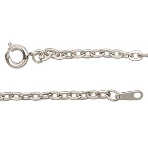Chain 1pkg1 cable, 3mm flat oval / springring clasp, silver-finished steel 36 inch