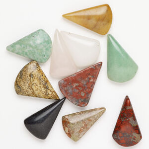 Multi-gemstone 1pkg10, top-drilled puffed / flat fan drop mix 29x17mm-36x29mm