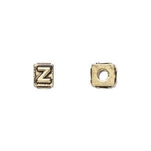 Bead 1pkg4 gold-plated pewter, 8x6mm rectangle / letter Z, antique Dione&reg;