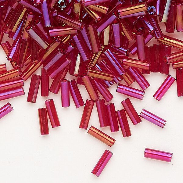 Bead, Preciosa Ornela Czech glass, bugle bead, pkg/500g, 1/4 inch, rainbow translucent ruby, (91090). image number 0