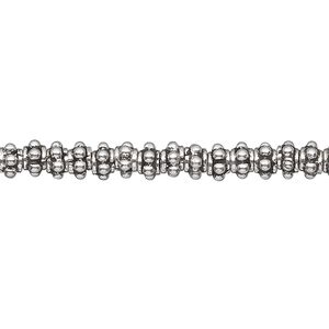 Bead 1pkg0.25troyoz sterling silver, 5x3mm bumpy rondelle, antiqued
